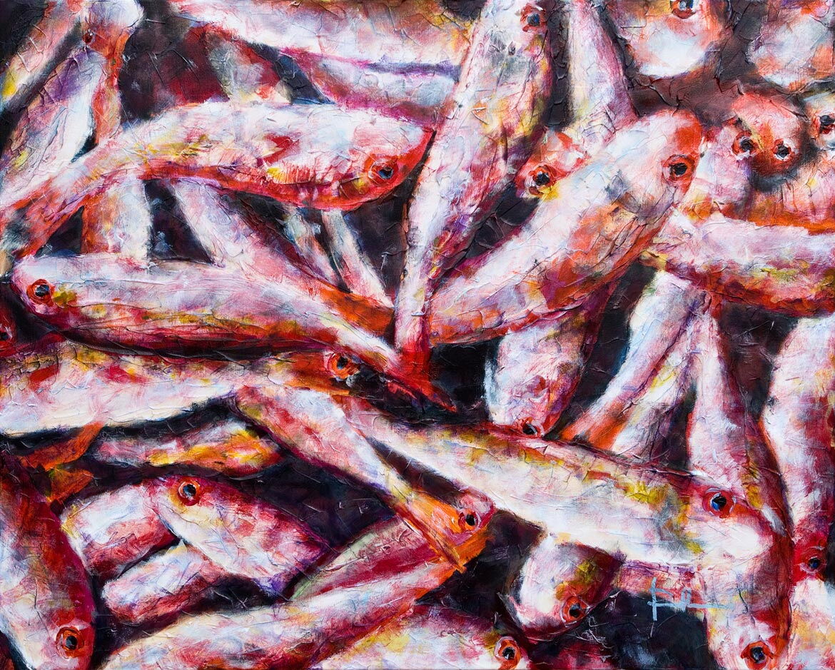 RODE MUL - DAAR LIG JE DAN | acryl en medium op linnen | 100x80cm | € 1.850,-