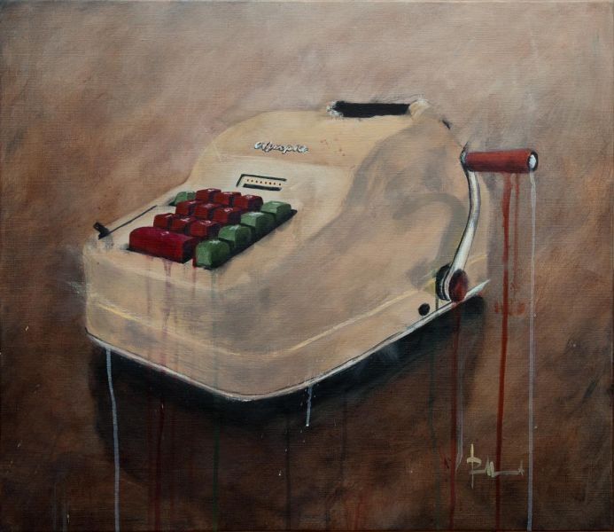 OLYMPIA 10-KNOPS MET TELSTROOK | 80x70 cm | acryl op linnen | € 1.750,-