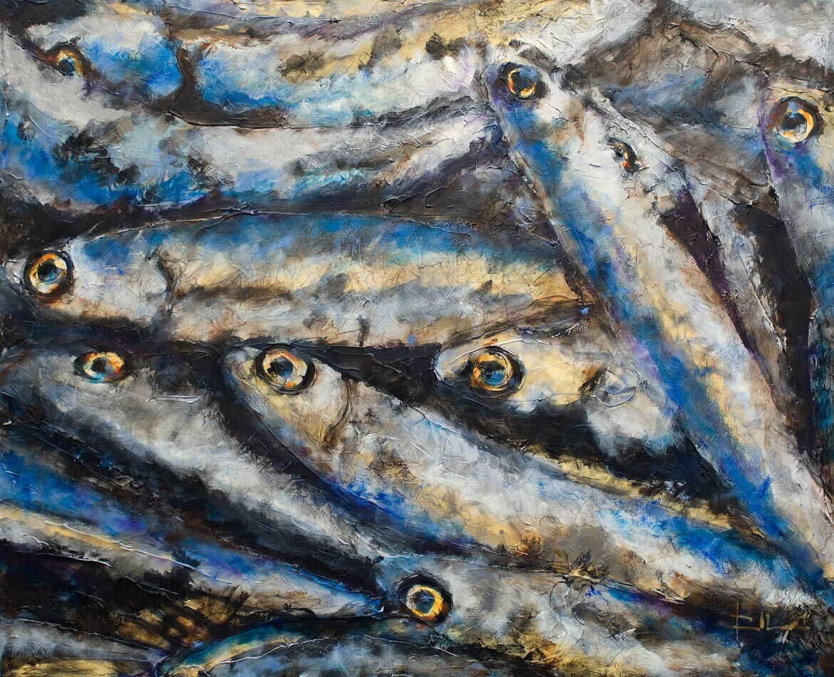 VERSE VIS&nbsp;| acryl en medium op linnen | 120x150cm | verkocht