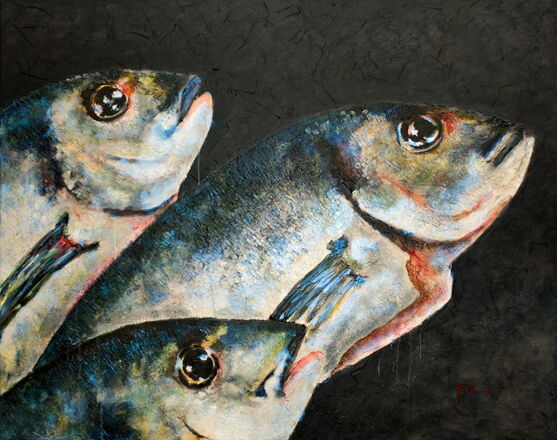 3 DORADES | acryl en medium op linnen | 150x120cm | € 2.400,-